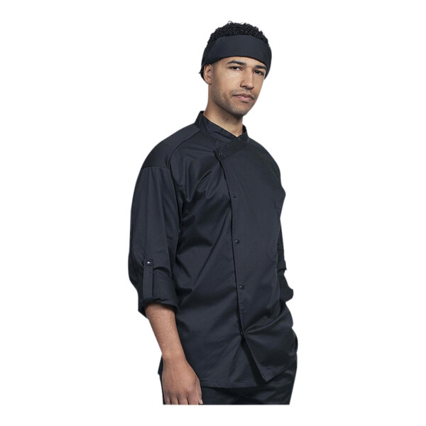 Uncommon Chef Como Unisex Customizable Black Convertible Long Sleeve Chef Coat with Black Mesh Back 0708