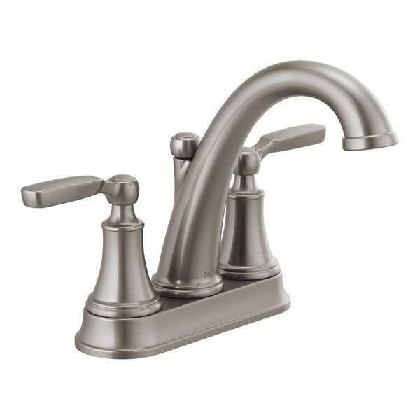 Delta Faucet 2532LF-SSMPU Woodhurst 1.2 GPM Deck-Mount Stainless Finish Lavatory Faucet with 4" Centers, Lever Handles, and Metal Pop-Up Drain