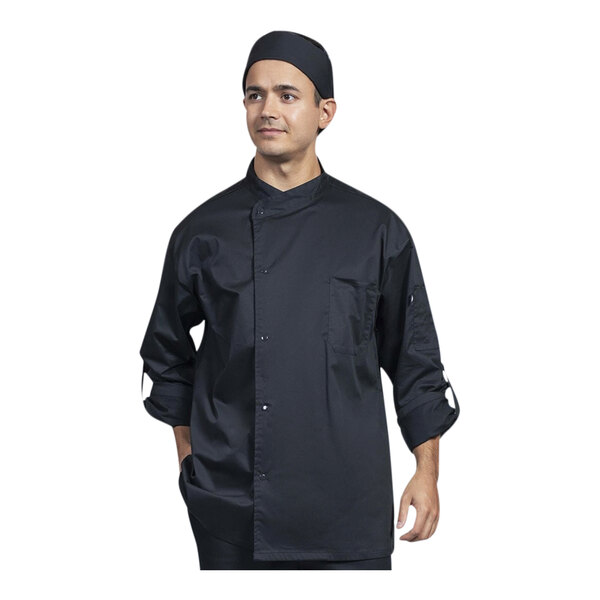 Uncommon Chef Pisa Unisex Customizable Black Convertible Long Sleeve Chef Coat with Black Mesh Back 0711 - 2X