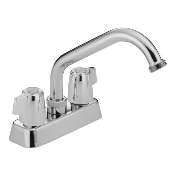 Delta Faucet 2131LF 7.5 GPM Deck-Mount Chrome Finish Laundry Faucet with 4" Centers, Blade Handles, and Threaded 7" Cast Brass Swing Spout