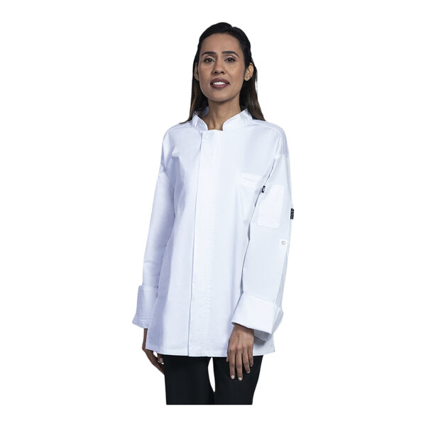 Uncommon Chef Pescara Unisex Customizable White Convertible Long Sleeve Chef Coat with White Half Mesh Back 0720