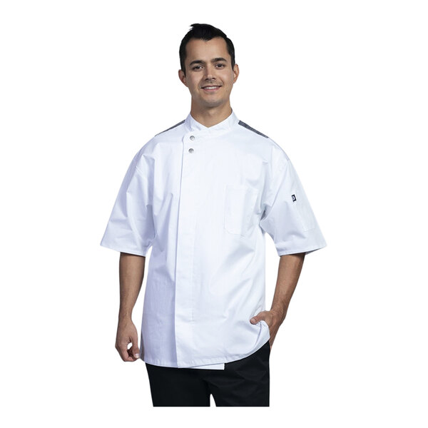 Uncommon Chef Brac Unisex Customizable White Short Sleeve Chef Coat with Black Heather Mesh Back 0718HC