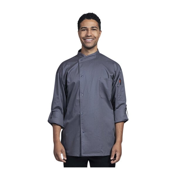 Uncommon Chef Pisa Unisex Customizable Slate Convertible Long Sleeve Chef Coat with Slate Mesh Back 0711