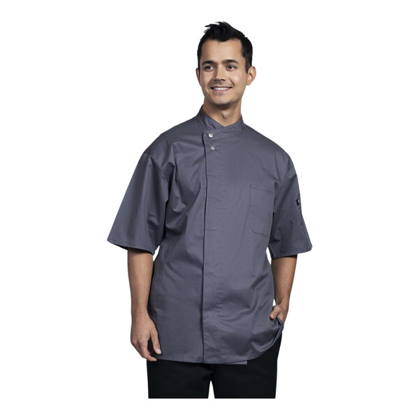 Uncommon Chef Bari Unisex Customizable Slate Short Sleeve Chef Coat with Slate Mesh Back 0718 - 2X