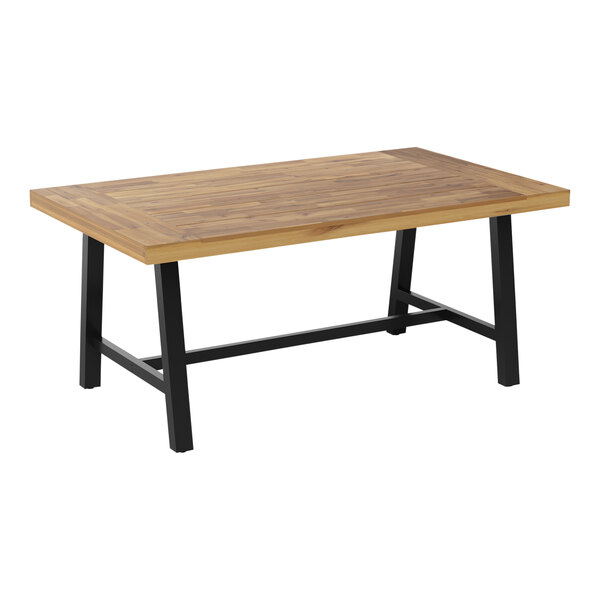 Flash Furniture Rafe 39 1/2" x 67" Rectangular Acacia Wood Indoor / Outdoor Standard Height Table with Matte Black Steel Legs