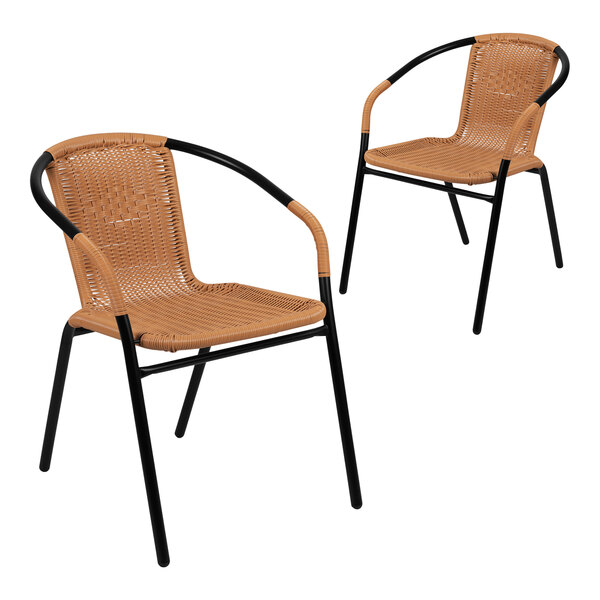 Flash Furniture Lila Beige Rattan Stackable Arm Chair - 2/Set