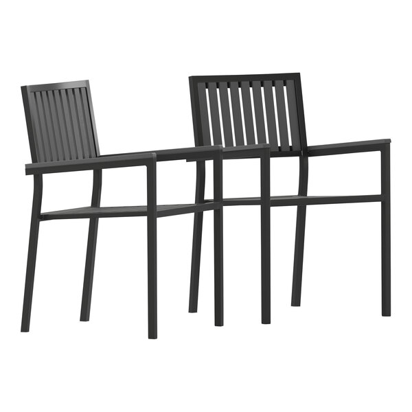 Flash Furniture Harris Black Polyresin Slat Stackable Arm Chair - 2/Set