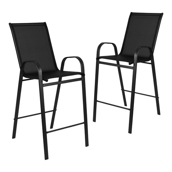 Flash Furniture Brazos Series Black Flex Comfort Stackable Barstool with Steel Frame - 2/Set