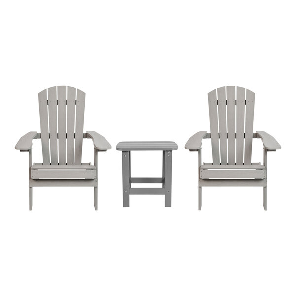 Flash Furniture Charlestown Gray Faux Wood Folding Adirondack Chair and Side Table Set