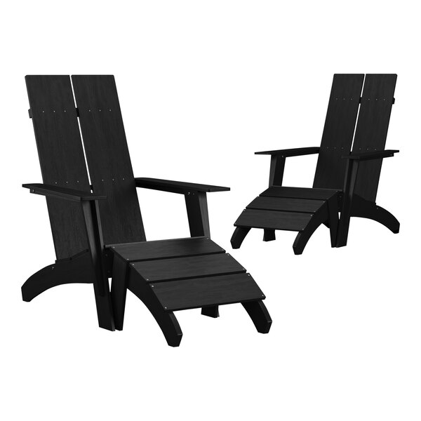 Flash Furniture Sawyer Black Faux Wood Adirondack Chair with Ottoman - 2/Set