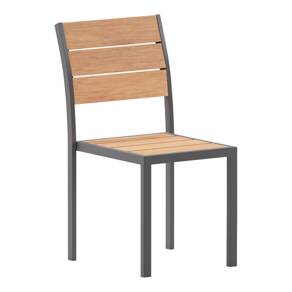 Flash Furniture Finch Natural Faux Teak Slat Stackable Side Chair