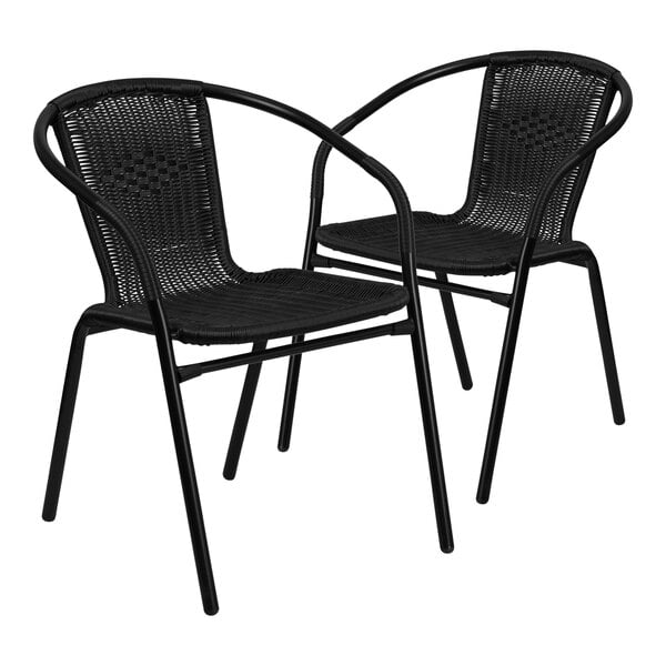 Flash Furniture Lila Black Rattan Stackable Arm Chair - 2/Set