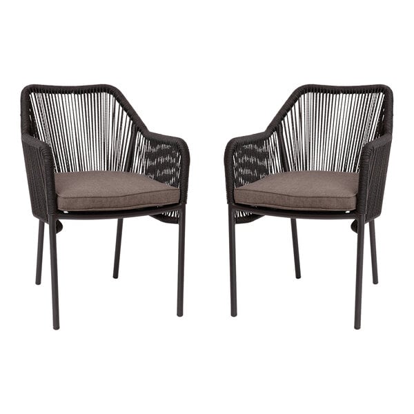 Flash Furniture Kallie Black Synthetic Wicker Stackable Arm Chair with Gray Cushion - 2/Set