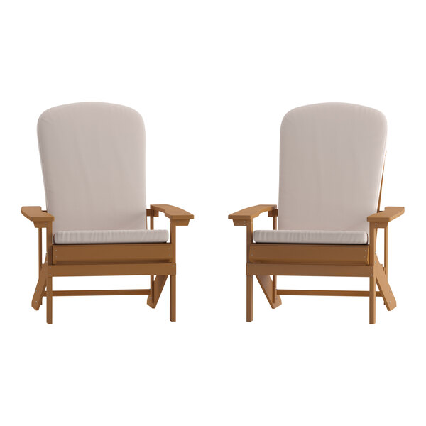 Flash Furniture Charlestown Teak Faux Wood Adirondack Chair with Cream Cushions - 2/Set