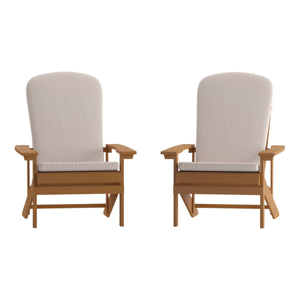 Flash Furniture Charlestown Teak Faux Wood Adirondack Chair with Cream Cushions 2/Set