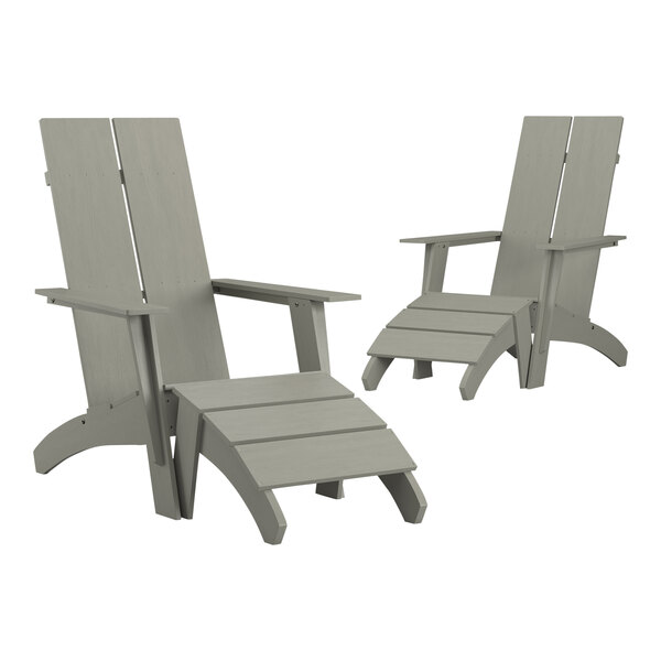 Flash Furniture Sawyer Gray Faux Wood Adirondack Chair with Ottoman - 2/Set