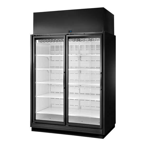 True 67 1/2" Black Glass Door Merchandiser Freezer with LED Lighting