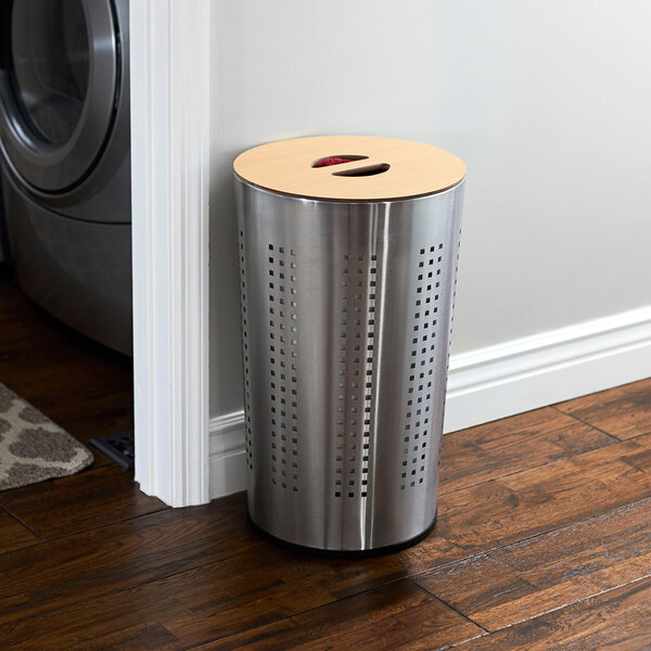 household-essentials-round-stainless-steel-laundry-hamper-with