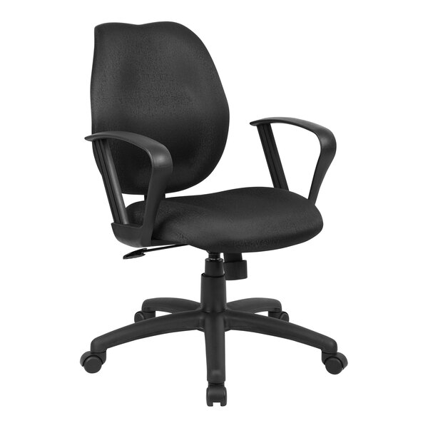 Boss Black Fabric Mid-Back Task Chair with Fixed Loop Arms