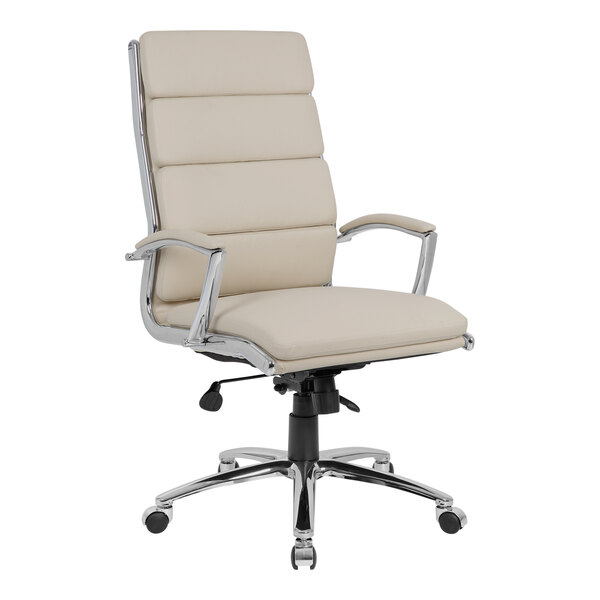 Boss Beige CaressoftPlus Vinyl High-Back Executive Chair with Metal Chrome Finish