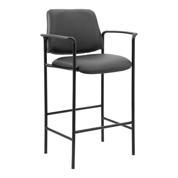 Boss Contemporary Black Caressoft Vinyl Counter Stool with Fixed Arms