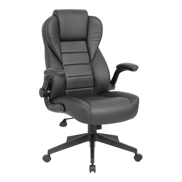 Boss Black CaressoftPlus Vinyl High-Back Executive Chair with Flip-Up Arms