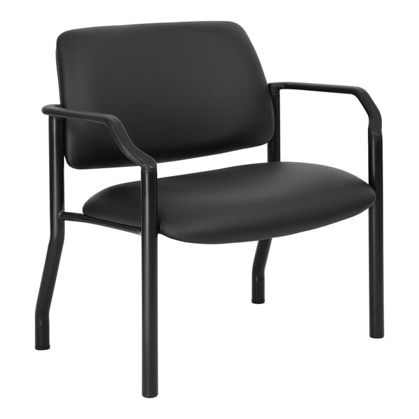 Boss Black Mid-Back Antimicrobial Vinyl Guest Chair with Fixed Arms
