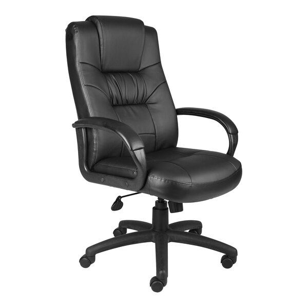 Boss Black LeatherPlus High-Back Executive Chair with Padded Loop Arms