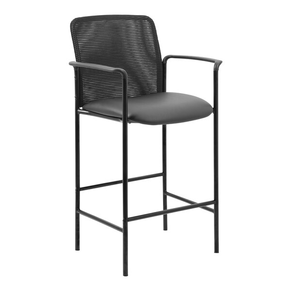 Boss Contemporary Black Mesh / Caressoft Vinyl Counter Stool with Fixed Arms