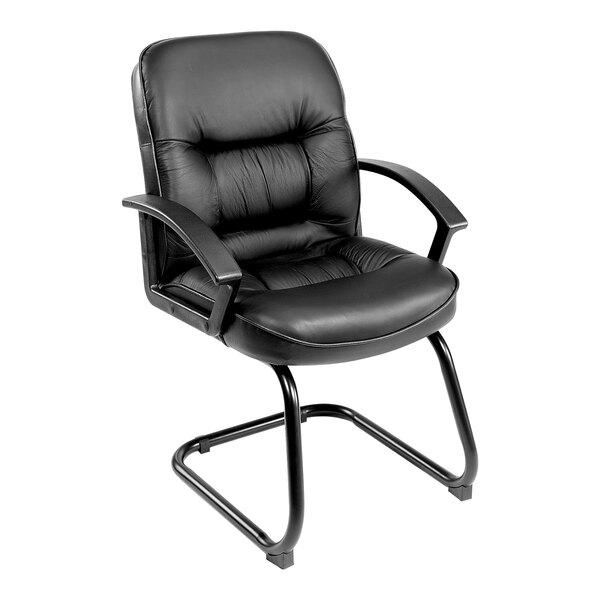 Boss Black LeatherPlus Mid-Back Executive Guest Chair with Cantilever Sled Base