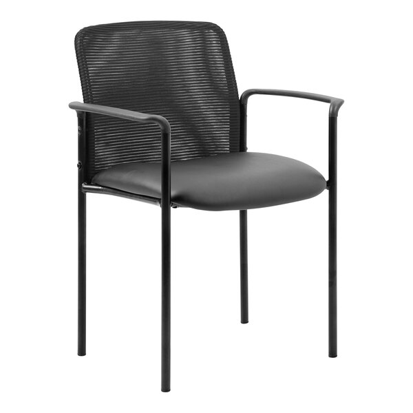 Boss Black Mesh / Caressoft Vinyl Stackable Guest Chair with Arms