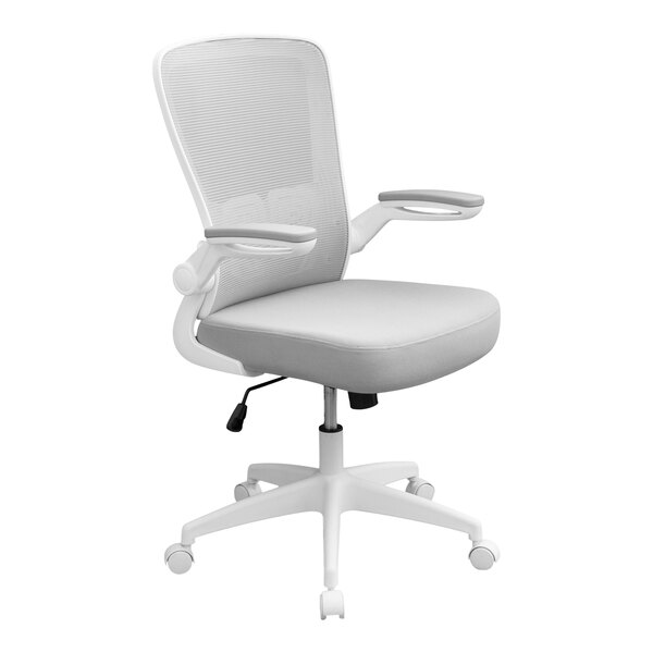 Boss Contemporary Gray Mesh / Fabric High-Back Ergonomic Task Chair with Flip-Up Arms, Spring-Tilt Mechanism, and White Frame