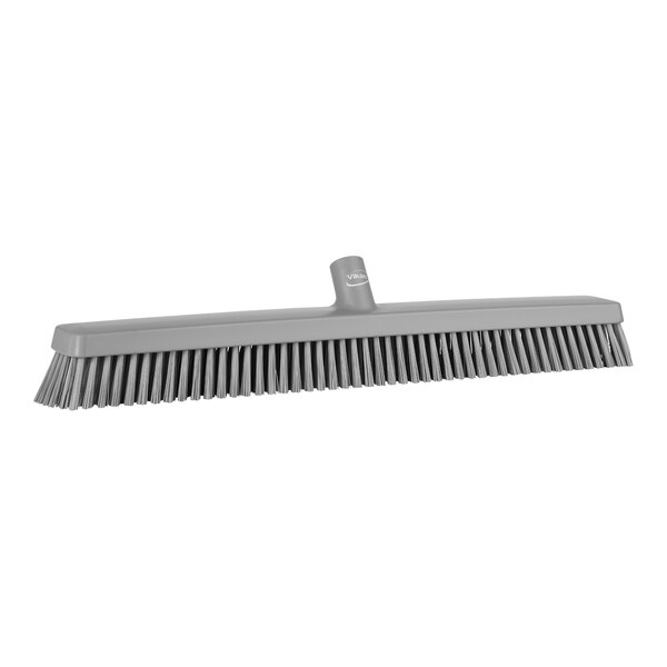 Vikan 319588 24 7/16" Gray Heavy-Duty Push Broom Head with Soft / Stiff Bristles