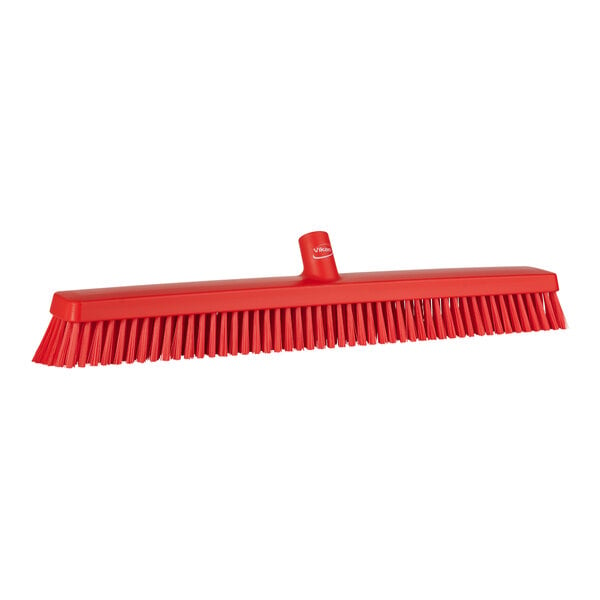 Vikan 31954 24 7/16" Red Heavy-Duty Push Broom Head with Soft / Stiff Bristles