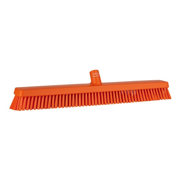 Vikan 31957 24 7/16" Orange Heavy-Duty Push Broom Head with Soft / Stiff Bristles