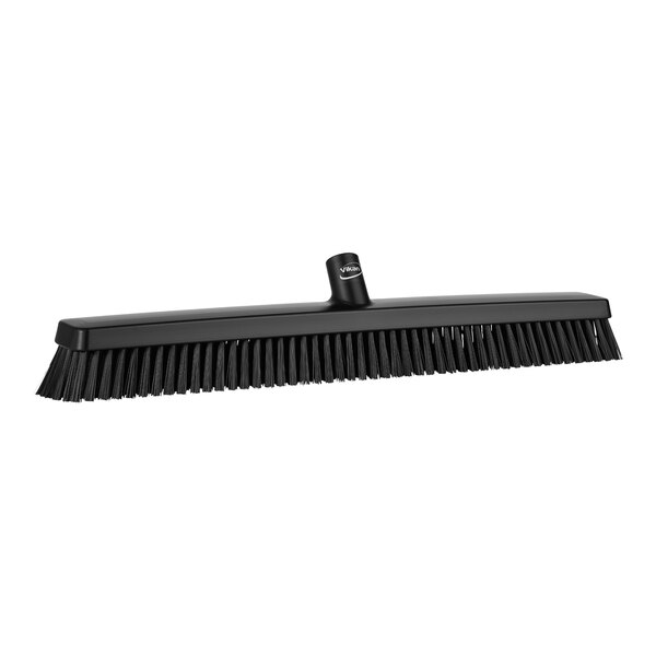 Vikan 31959 24 7/16" Black Heavy-Duty Push Broom Head with Soft / Stiff Bristles