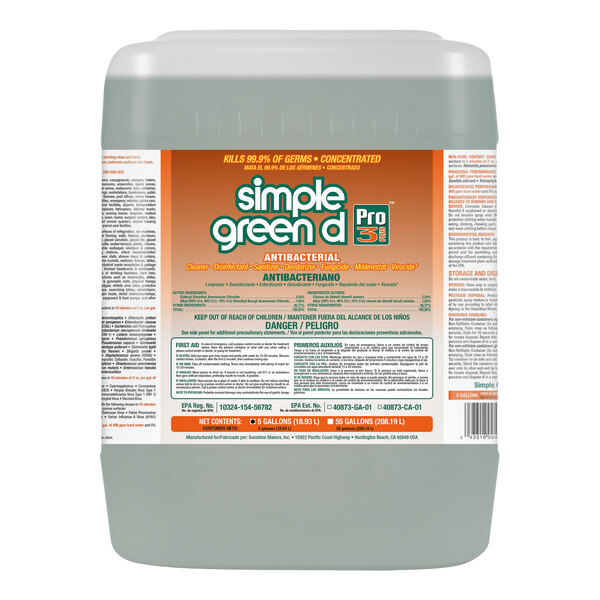 Simple Green D Pro 3 Plus 3300000101005 5 Gallon Sweet Lavender Pine Scented Concentrated Antibacterial and Disinfectant Cleaner