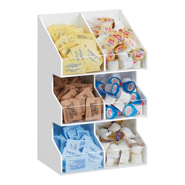 Cal-Mil Classic White 3-Tier Double-Wide Plastic Condiment Organizer with Clear Bin Fronts