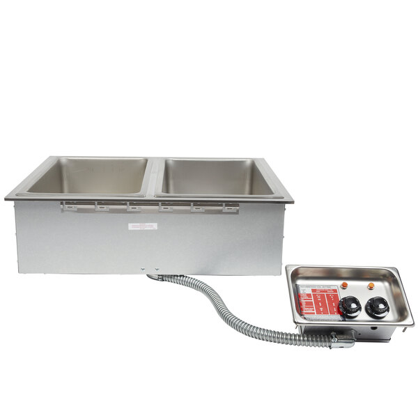 An APW Wyott drop-in hot food well with thermostatic controls and a drain.