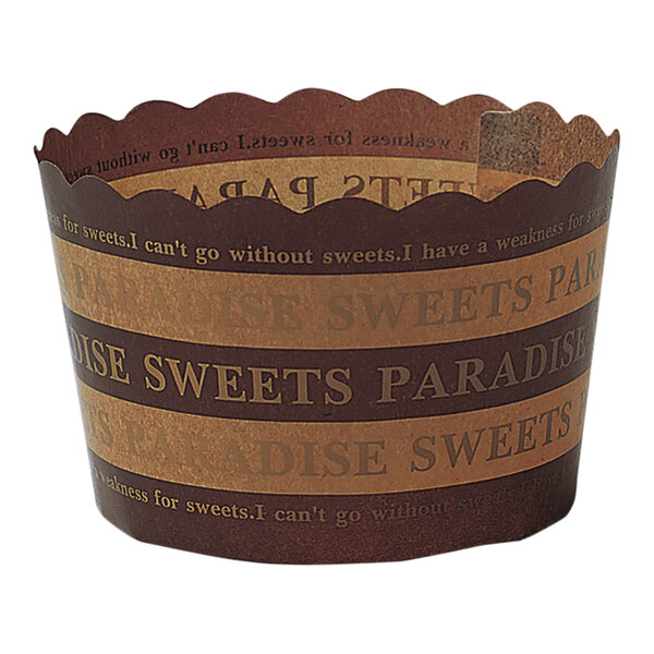 Welcome Home Brands 2 5/8" x 2" Brown Striped "Sweets Paradise" Scalloped Baking Cup - 500/Case
