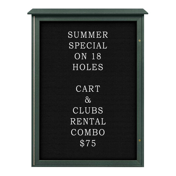 United Visual Products 38" x 54" Single Door Message Center with Black Felt Letterboard and Woodland Green Recycled Plastic Frame