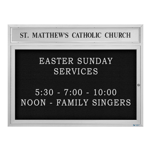 United Visual Products 43" x 33" Satin Double-Sided Enclosed Outdoor Church Letterboard with Header