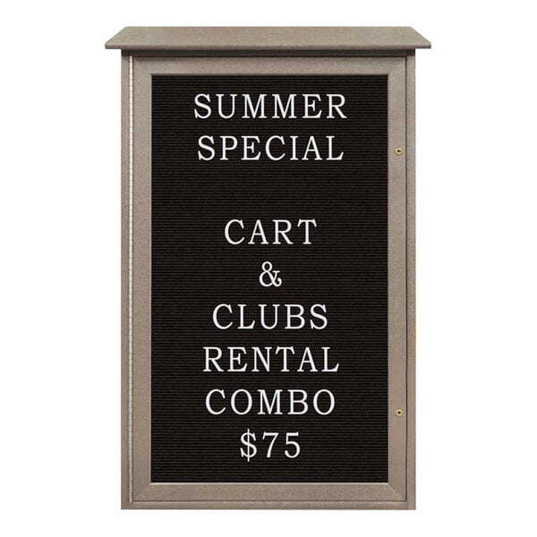 United Visual Products 26" x 42" Single Door Message Center with Black Felt Letterboard and Weathered Wood Recycled Plastic Frame