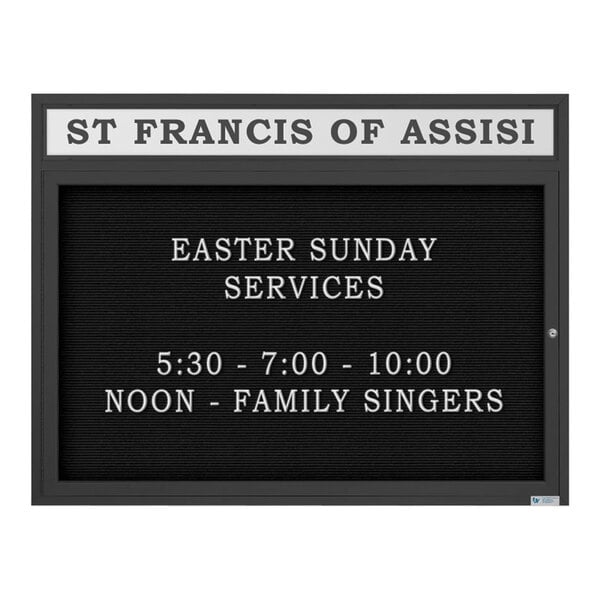 United Visual Products 47" x 36" Black Single-Sided Enclosed Outdoor Church Letterboard with Header