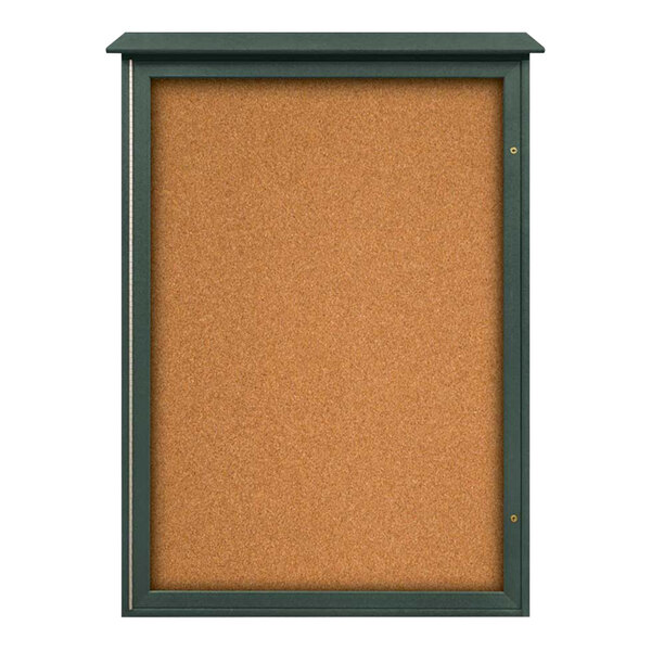 United Visual Products 38" x 54" Single Door Message Center with Corkboard and Woodland Green Recycled Plastic Frame