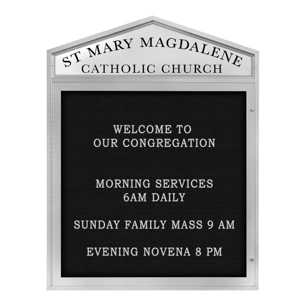 United Visual Products 48" x 48" Satin Double-Sided Enclosed Outdoor Cathedral Letterboard with Pointed Header