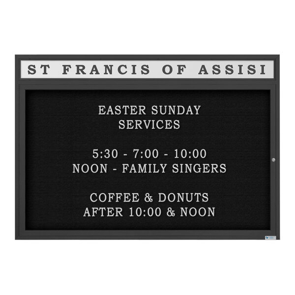 United Visual Products 60" x 42" Black Double-Sided Enclosed Outdoor Church Letterboard with Header
