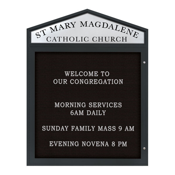 United Visual Products 48" x 48" Black Single-Sided Enclosed Outdoor Cathedral Letterboard with Pointed Header