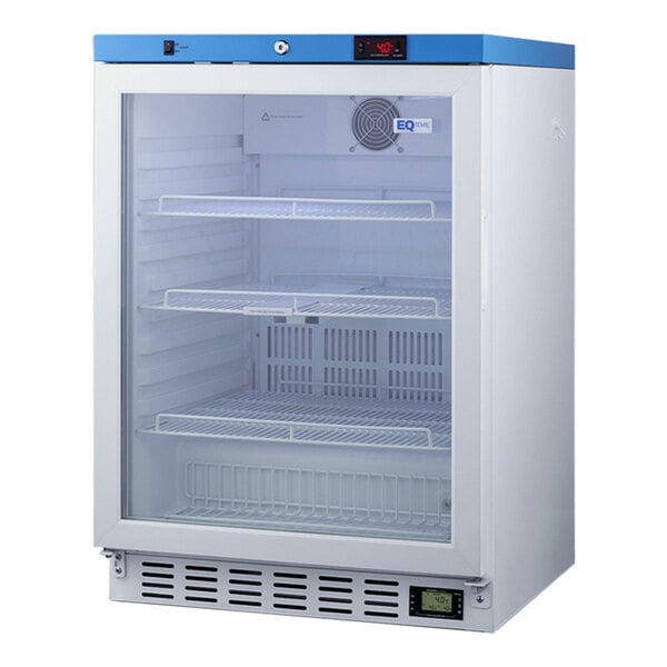 Summit Appliance ACR52G EQTemp ACR Series 3.88 Cu. Ft. White / Blue Built-In Undercounter Glass Door Reach-In Medical Refrigerator - 115V