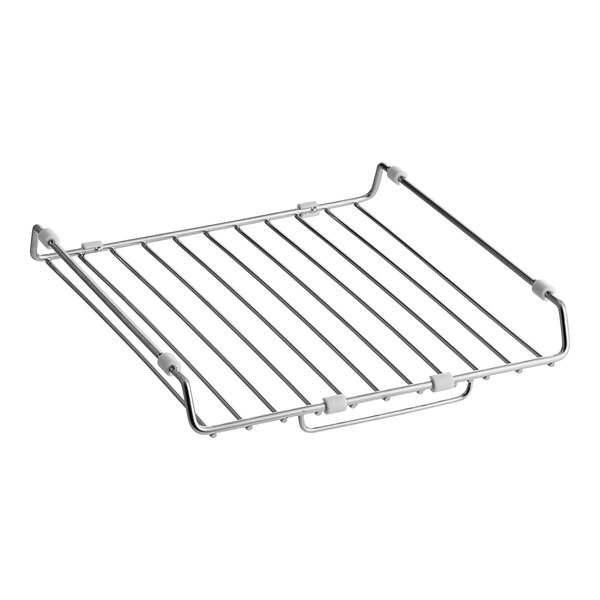 A Solwave wire oven rack with metal rods and a wire handle.